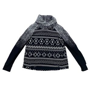 TONIA DeBELLIS Black White Chunky Knit Ski Sweater Pullover High Collar Medium